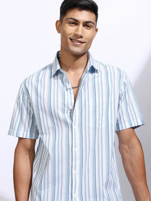 LOCOMOTIVE Men Striped Casual Blue Shirt