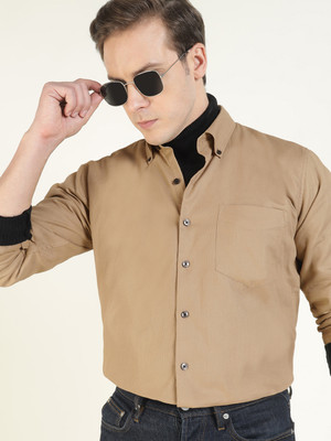 Hancock Men Solid Casual Beige Shirt