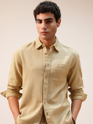 HIGHLANDER Men Self Design Casual Gold Shirt