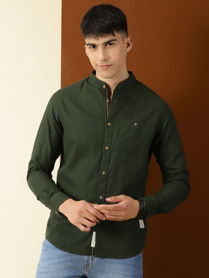 THOMAS SCOTT Men Solid Casual Green Shirt