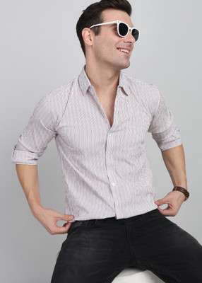 WUXI Men Striped Casual Pink Shirt