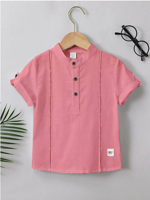 Mammeru Boys Solid Festive Pink Shirt