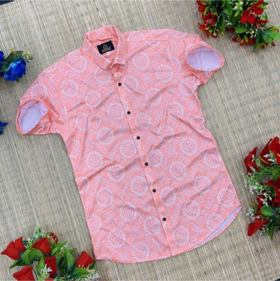 SHFASHION Men Printed Casual Pink Shirt