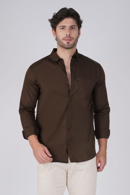 Klafter Men Solid Formal Brown Shirt