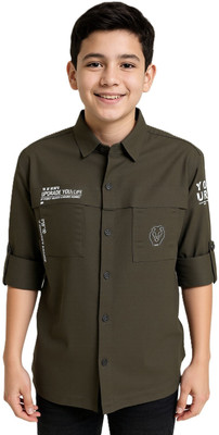 CAVIO Boys Solid Casual Dark Green Shirt