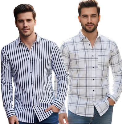 MSSTRU Men Striped, Checkered Casual Multicolor Shirt(Pack of 2)