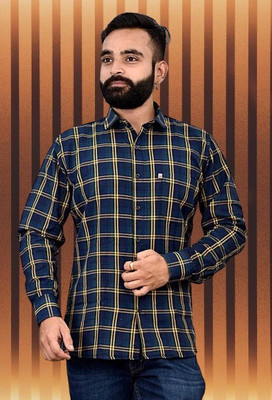 Arthz Fashion Men Checkered Casual Blue, Yellow Shirt