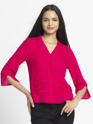 SHAYE SHAYE Women Embroidered Casual Pink Shirt