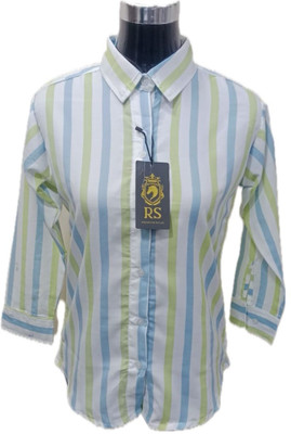 RS FASHION Women Striped Casual Green Shirt