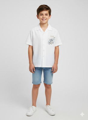 FABFARM Boys Solid Casual White Shirt