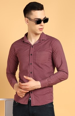 RODEIZ Men Checkered Casual Maroon Shirt