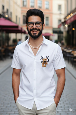 Siya Fashion Men Printed Casual White Shirt