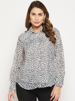 BITTERLIME Women Printed Casual White Shirt