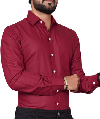 Tyzlo Men Solid Formal Maroon Shirt
