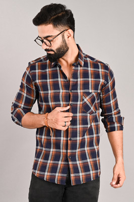 FUBAR Men Checkered Casual Brown Shirt