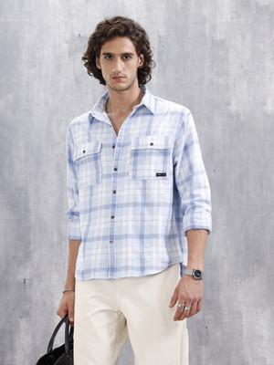 WROGN Men Checkered Casual Blue Shirt
