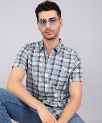 BEING HUMAN Men Checkered Casual Brown Shirt