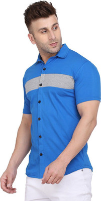 BEYOU FASHION Men Color Block Casual Blue Shirt