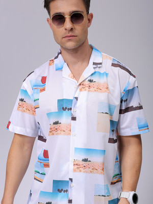 The Indian Garage Co. Men Printed Beach Wear White Shirt