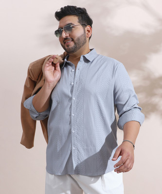 Instafab Plus Men Solid Casual Grey Shirt