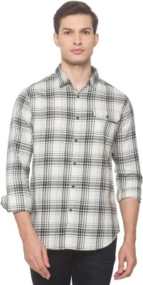 SNX Men Checkered Casual Cream, Black Shirt