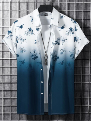 ZONANZA Men Printed Casual Light Blue, White, Blue Shirt