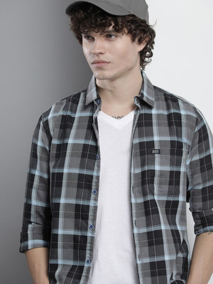 The Indian Garage Co. Men Checkered Casual Grey Shirt