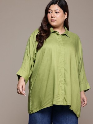 Roadster Women Solid Casual Green Shirt