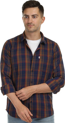 Marc Laurent Men Checkered Casual Brown, Red, Dark Blue Shirt