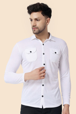 GEUM Men Solid Casual White Shirt
