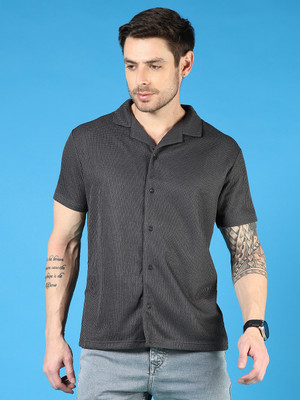 V-MART Men Self Design Casual Grey Shirt