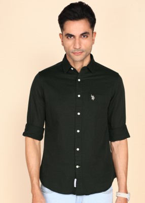 U.S. POLO ASSN. Men Solid Casual Dark Green Shirt