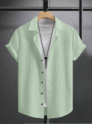 Varni Creation Men Striped Casual Light Green Shirt