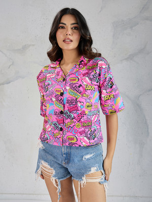 Dressberry Women Printed Casual Pink Shirt