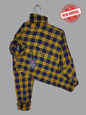 Marc Laurent Men Checkered Casual Yellow, Black, Orange Shirt
