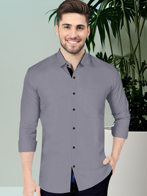 VTEXX Men Solid Formal Grey Shirt