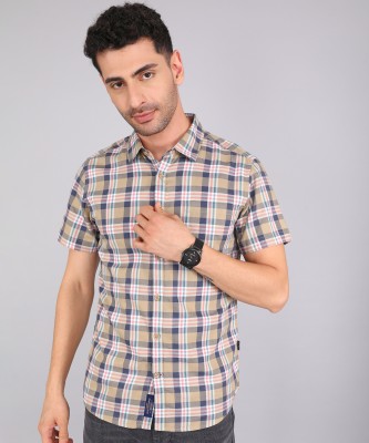 BEING HUMAN Men Checkered Casual Khaki Shirt