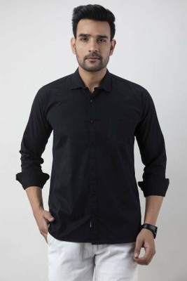 ISUEL FAB Men Solid Casual Black Shirt