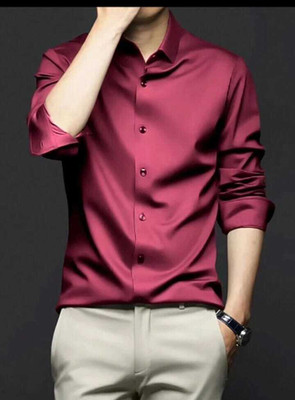 BROCON Men Solid Casual Maroon Shirt