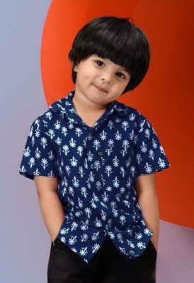 DEMON NEROPI Boys Printed Casual Dark Blue Shirt