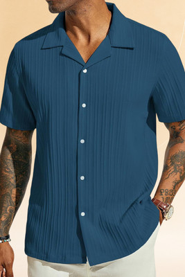 A Dearise Men Self Design Casual Blue Shirt