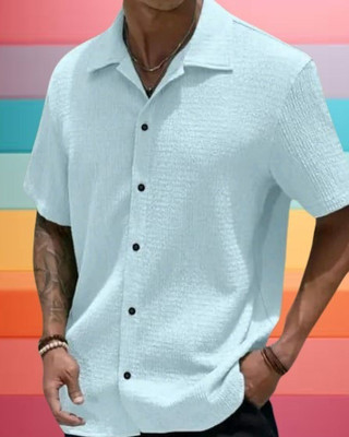 MUMIN Men Solid Casual Light Blue Shirt