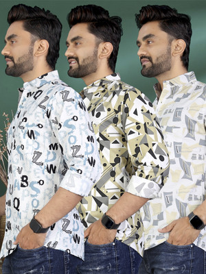 ADWYN PETER Men Printed Casual Multicolor Shirt(Pack of 3)