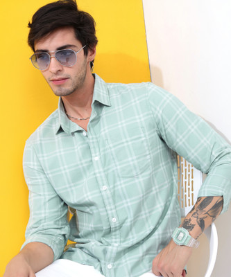 HIGHLANDER Men Checkered Casual Green Shirt