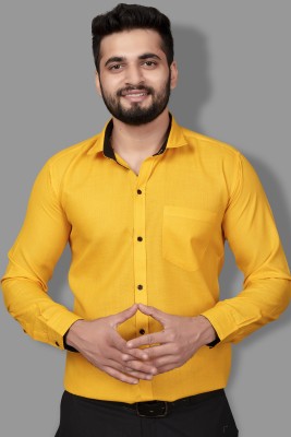 Indian Fashionista Men Solid Casual Yellow Shirt