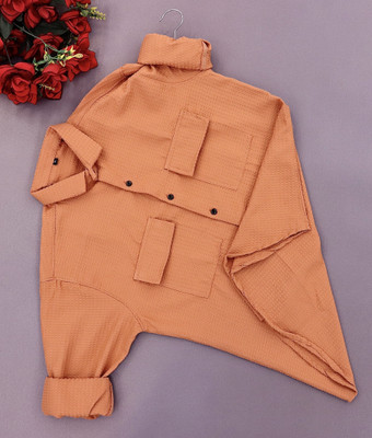 SHFASHION Men Self Design Casual Orange Shirt