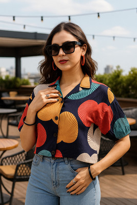 Dressberry Women Printed Casual Dark Blue Shirt