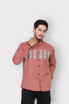 U AND J TREND Men Solid Casual Pink Shirt