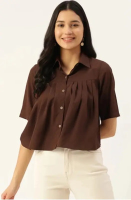 NIRMLA TRSDER Women Solid Casual Brown Shirt