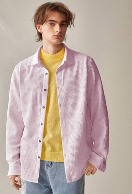 MOXTE Men Self Design Casual Pink Shirt